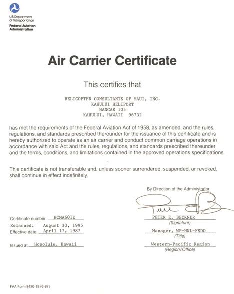 The maintenance standards for Part 91 also are less stringent than for charter flights; the FAA implemented Part 135 to set a standard. . Faa part 135 certificate search